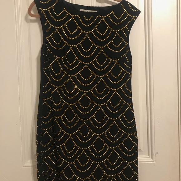 Trina Turk little black dress w/ gold detail s 2 - Picture 1 of 3